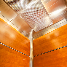 Thumbnail image of open elevator cab door at Plaza Tower  in Costa Mesa, California