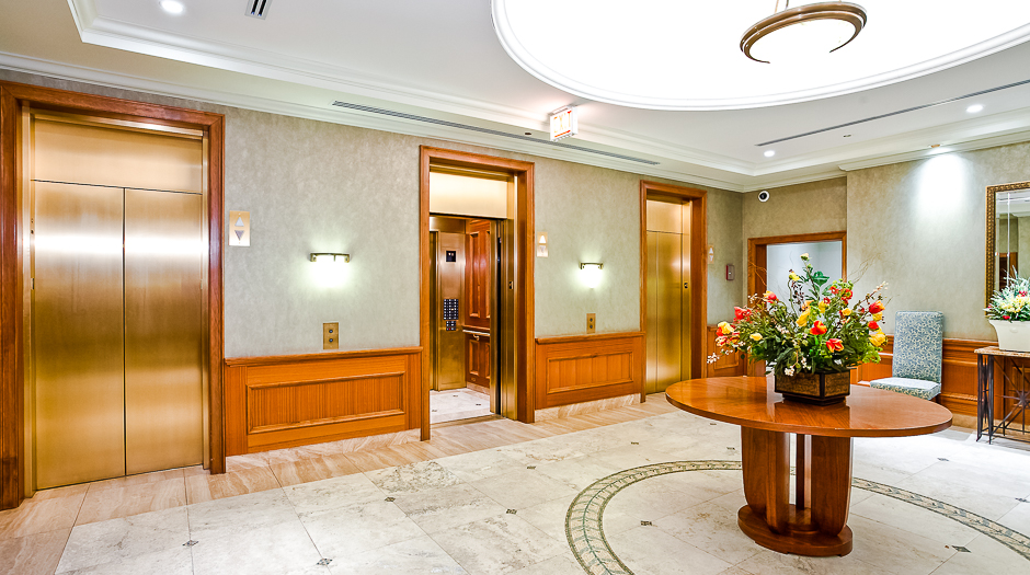 Open elevator cab door at Extron in Anaheim, California
